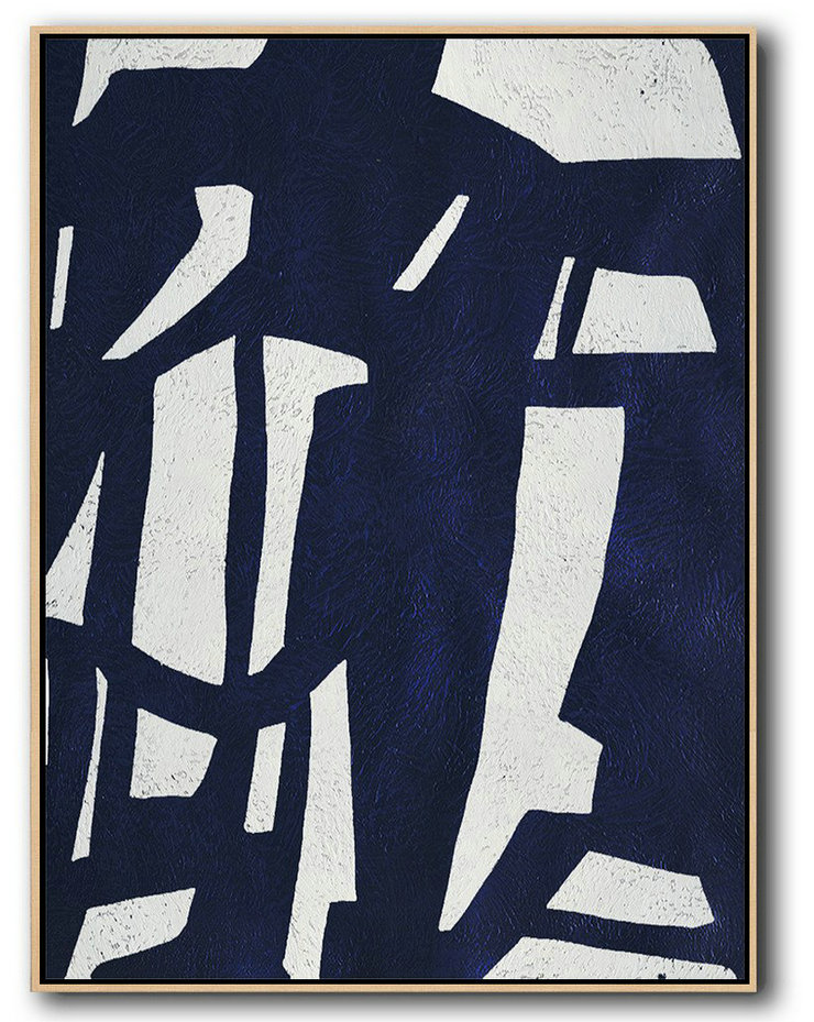 Abstract Painting Extra Large Canvas Art,Buy Hand Painted Navy Blue Abstract Painting Online,Large Contemporary Painting #J4K7